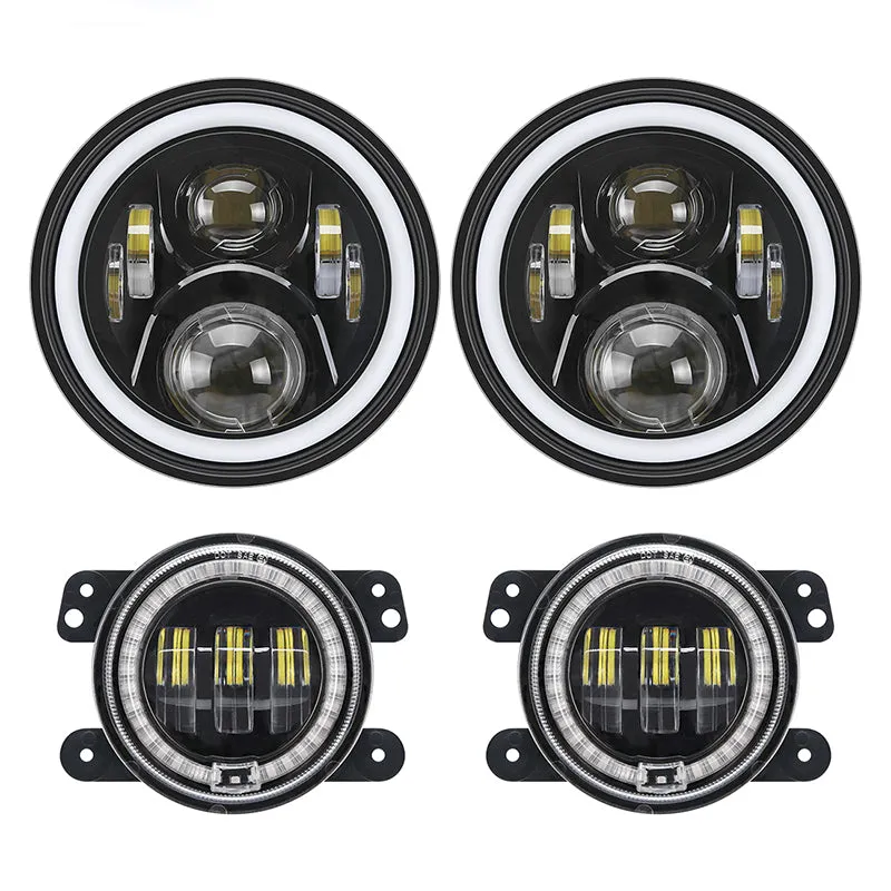 LED RGB Color Changing Halo Headlights with Amber Turn Signal + Fog Light Kit Combo For 2007-2018 Jeep Wrangler JK product image