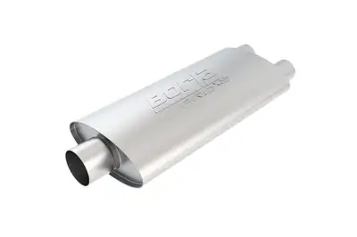 Borla Borla Pro XS Muffler CenterDual Oval Body 3 in. Inlet 2.5 in. Dual Outlet 19 in. x 4 in. x 9.5 in. Body Size 24 in. Overall Length Unnotched T304 Stainless Steel