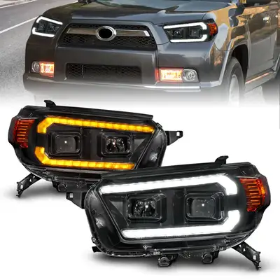 ANZO USA Toyota 4runner 10-13 Projector Plank Style Headlights Black w/ Sequential Signal & DRL