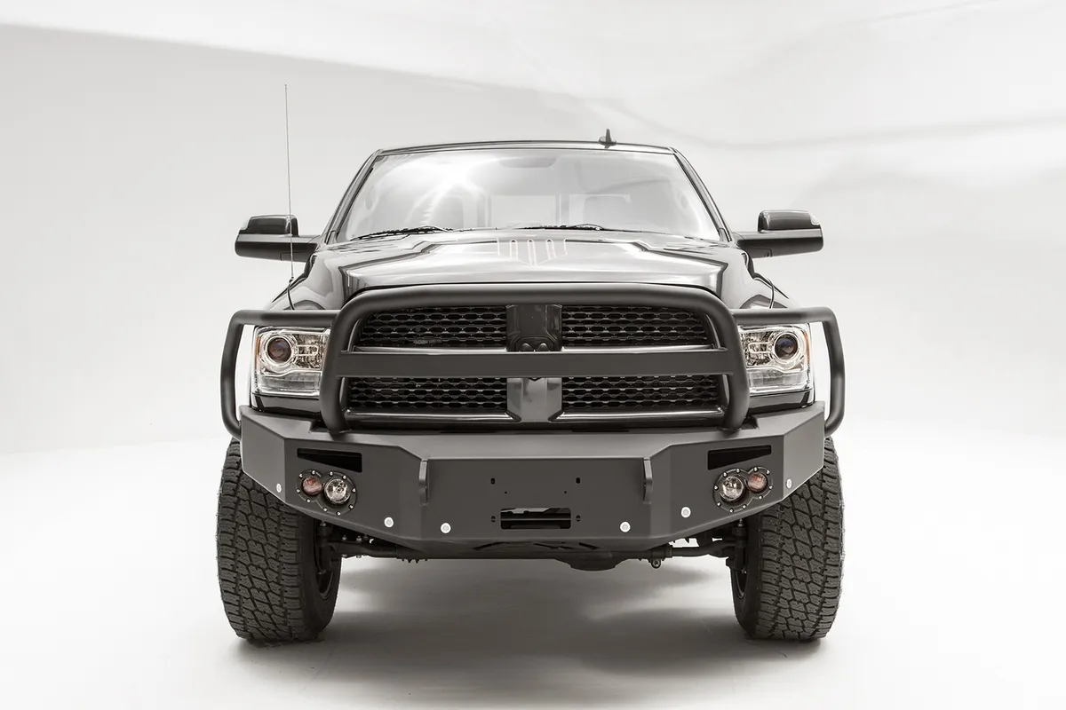 Fab Fours Premium Winch Front Bumper; 2 Stage Black Powder Coated; w/Full Guard; w/Sensors;
