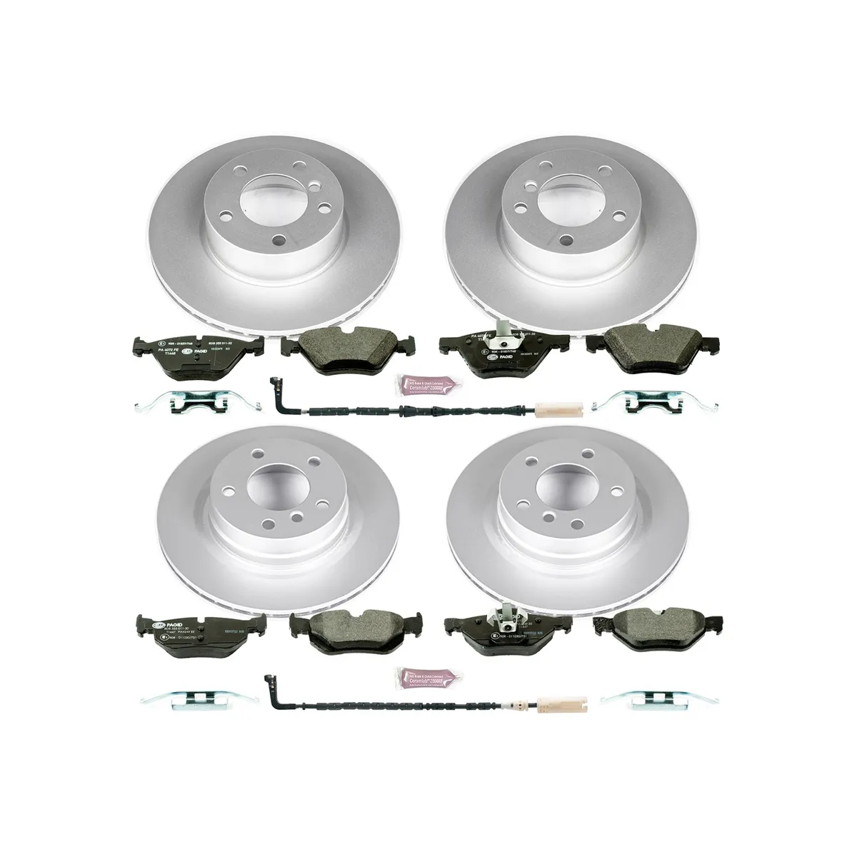 Euro-Stop Kit: Genuine Geomet Fully Coated Rotors; Ece-R90 Certified Pads W/Hardware; Pad Sensors product image