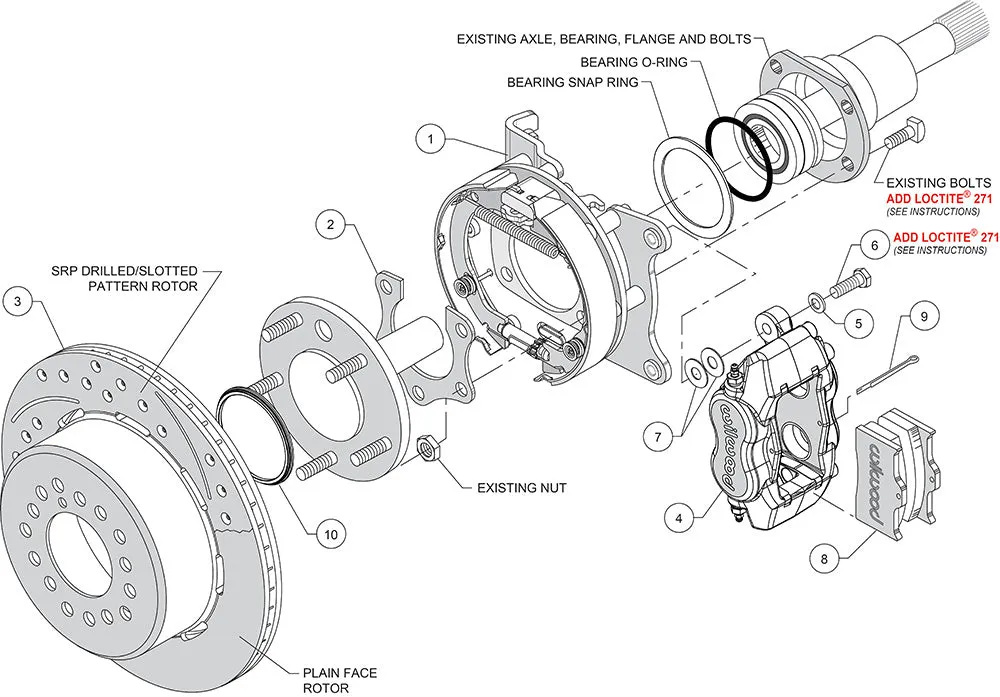 Wilwood FDLI PS Park Brake Kit Red MoparDana 2.50in Off wSnap Ring Brng product image