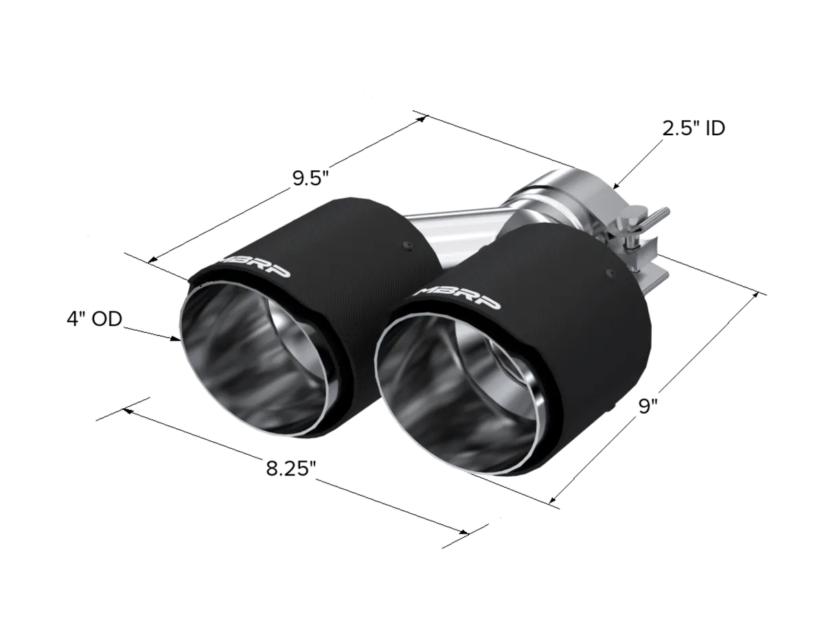 Carbon Fiber Exhaust Tip; 2.5 in. Inlet Diameter; Dual 4 in. Outlet Diameter Out Dual Wall; Carbon Fiber; product image