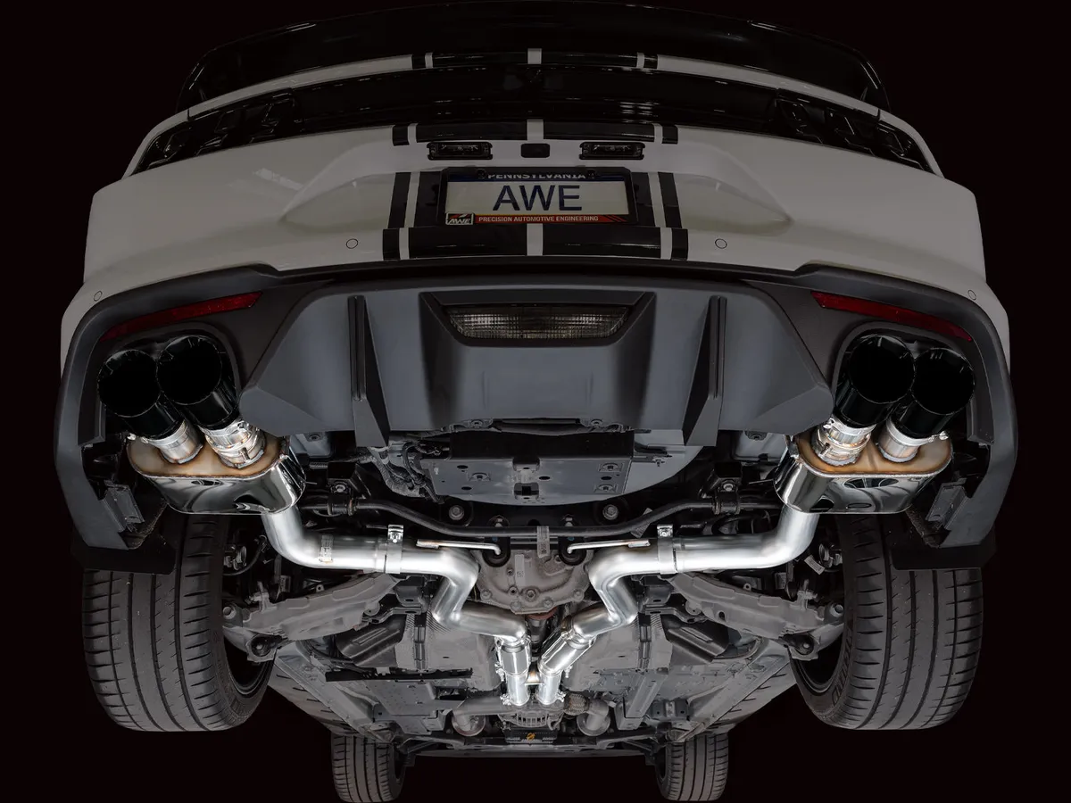 AWE Touring Edition Cat-back Exhaust for the '18-'23 S550 Mustang GT - Quad Chrome Silver Tips product image
