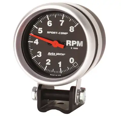 AutoMeter Gauge, Tachometer, 2 5/8", 8k RPM, Pedestal, Sport-Comp