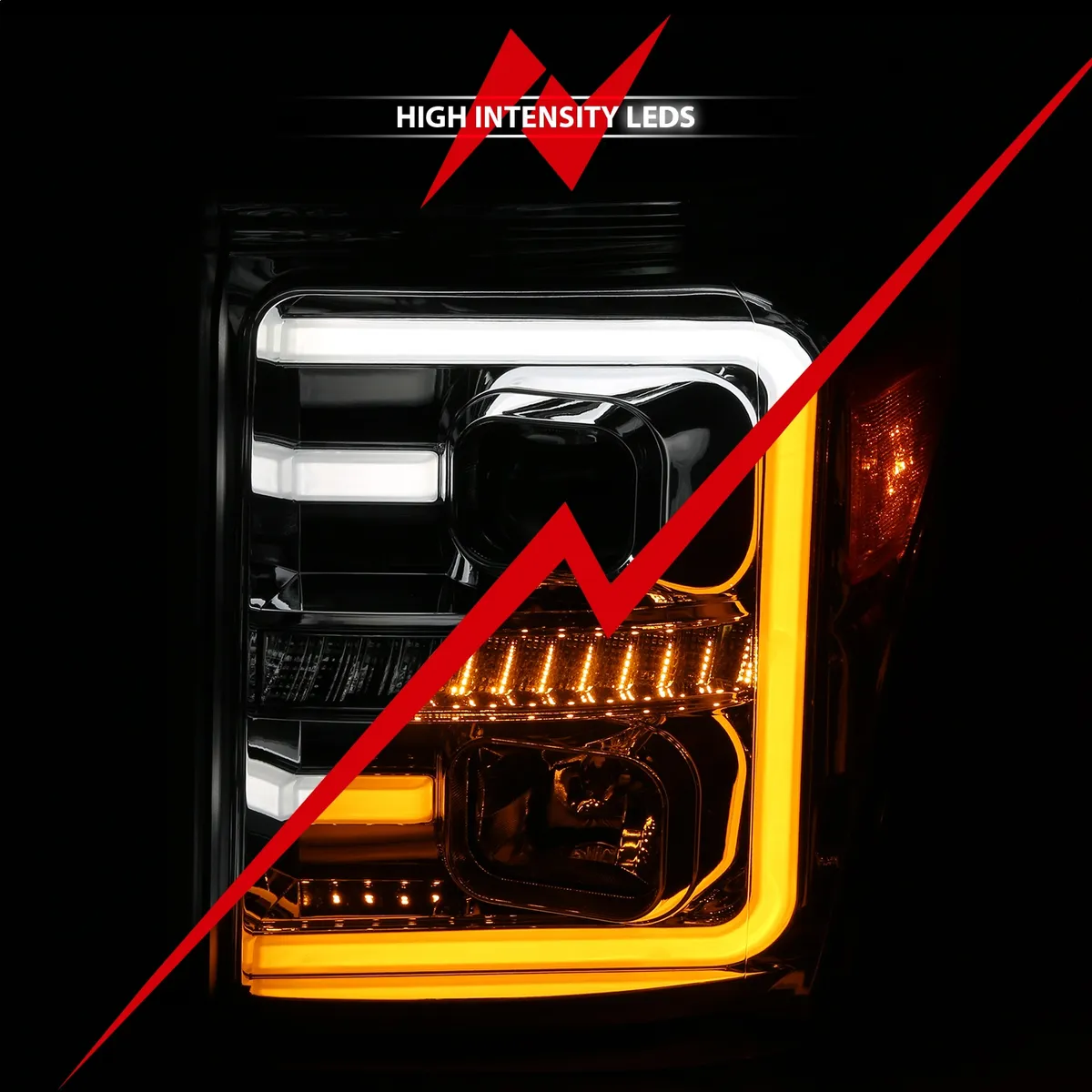 1116 F250/F350/F450 Projector Headlights w/ Plank Style Switchback Chrome w/ Amber Pair product image