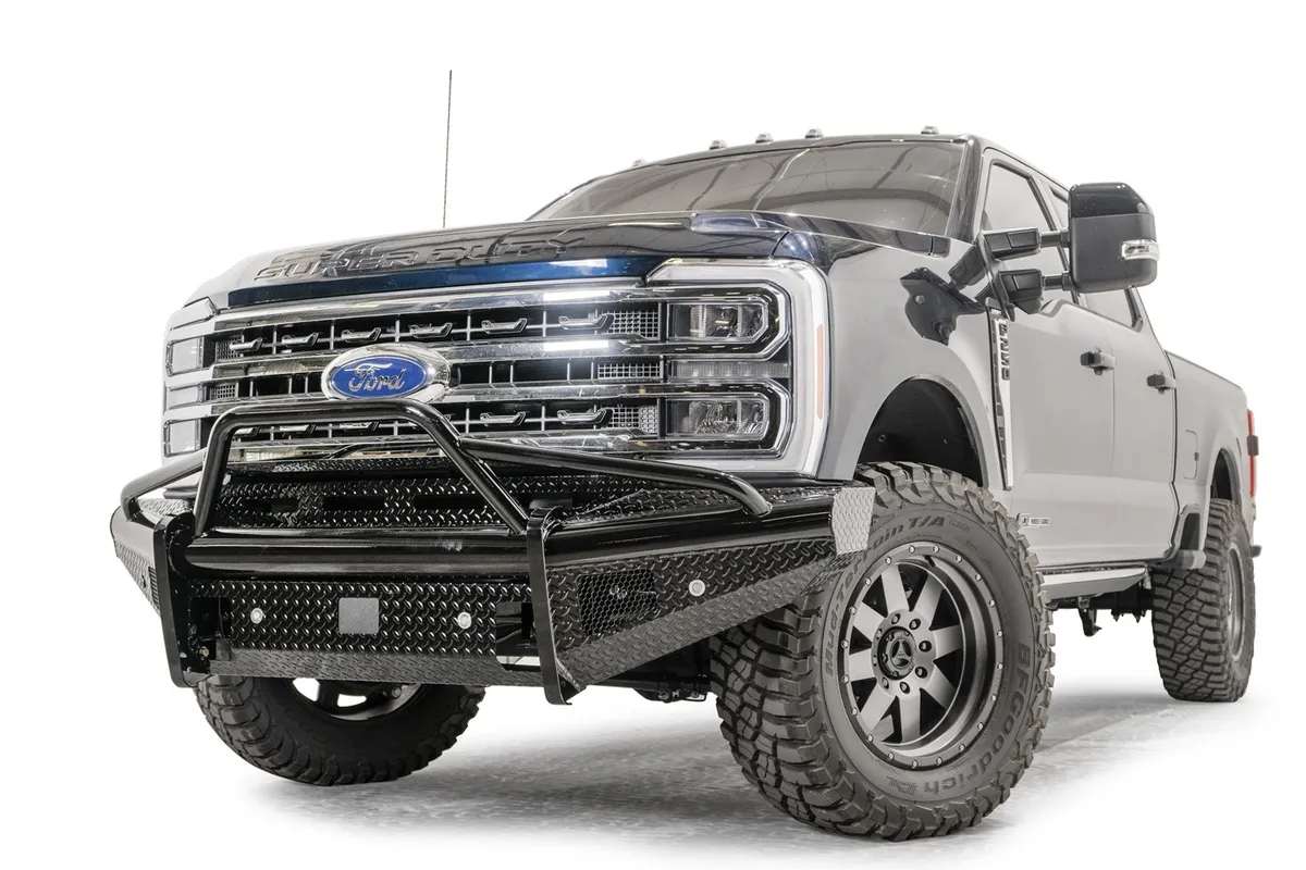 Fab Fours Black Steel Front Bumper; w/Pre-Runner Guard; Sensor Compatible; Gloss Black;