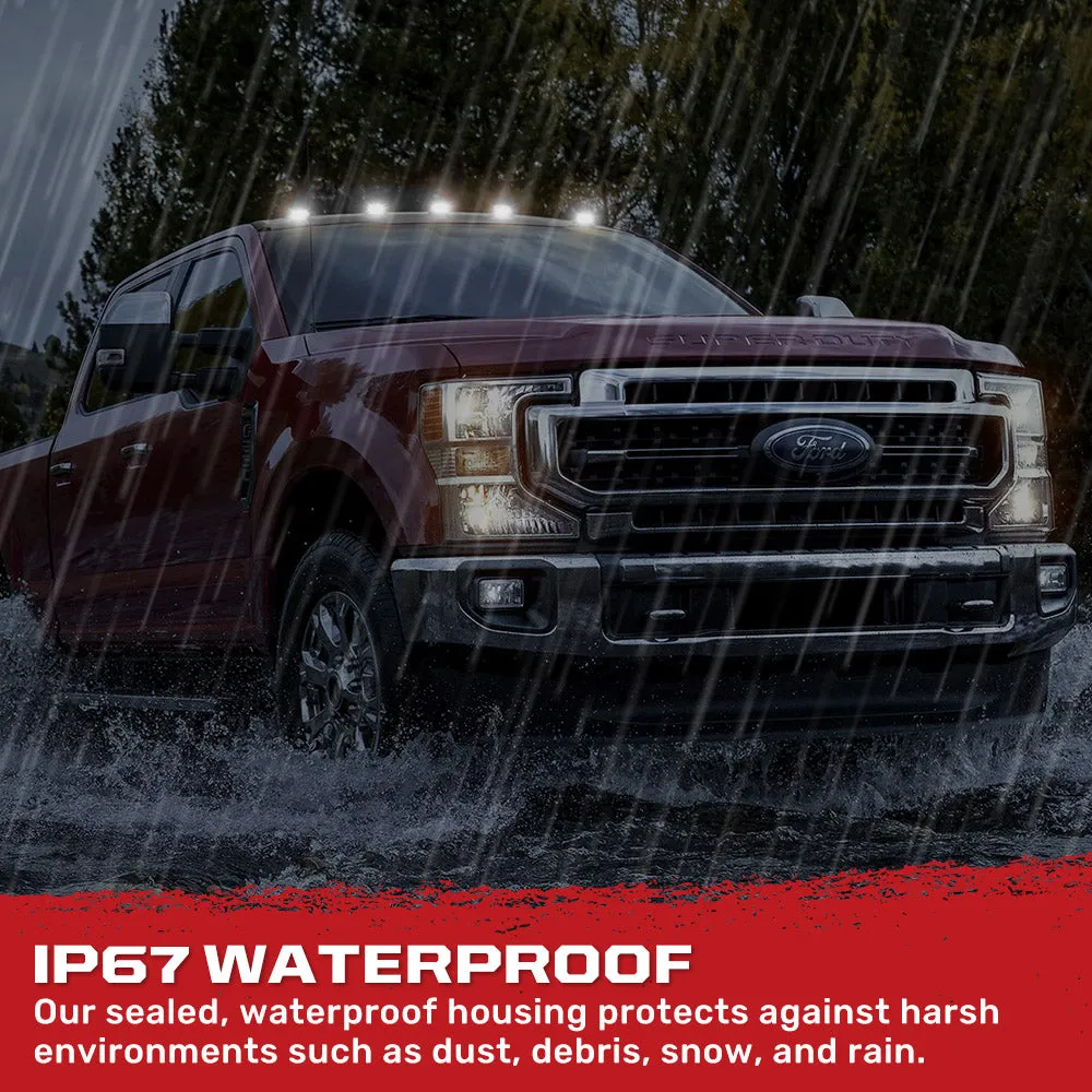 Ford 17-23 Superduty 5-Piece Set Clear Cab Roof Light Lens With 2-Way Forward Rear Facing White Ultra High-Power Leds - Attn This Cab Light Set is For a Fresh Install on a Truck That Did Not Come With OEM Cab Roof Lights no Square Hole Required - on product image