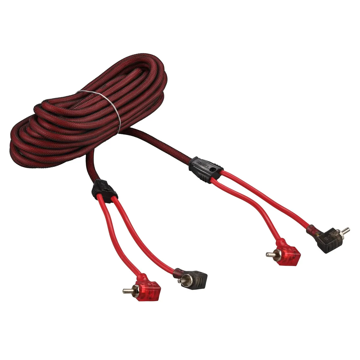100% OFC Ultra Flex 2-Channel RCA with 90 Degree Ends, Dual Twist Wire, Red Braided Jacket - 20 ft product image