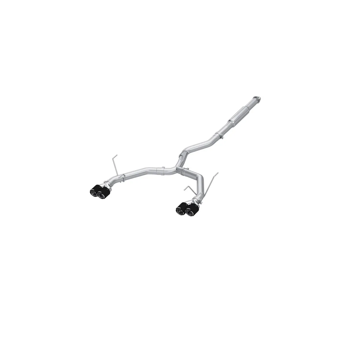 Armor Pro Cat Back Exhaust System; 3 in.; Race Profile; Dual Split Rear; 4 in. Dual Out Carbon Fiber Quad Tips; 304 Stainless Steel; product image
