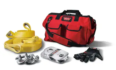 Warn WARN - Warn recovery kit for winch capacities up to 10 000 lbs. Includes 20000 Pound Capacity Snatch Block; Tree Trunk Protector; Two 3/4 Inch D-Shackles; 30