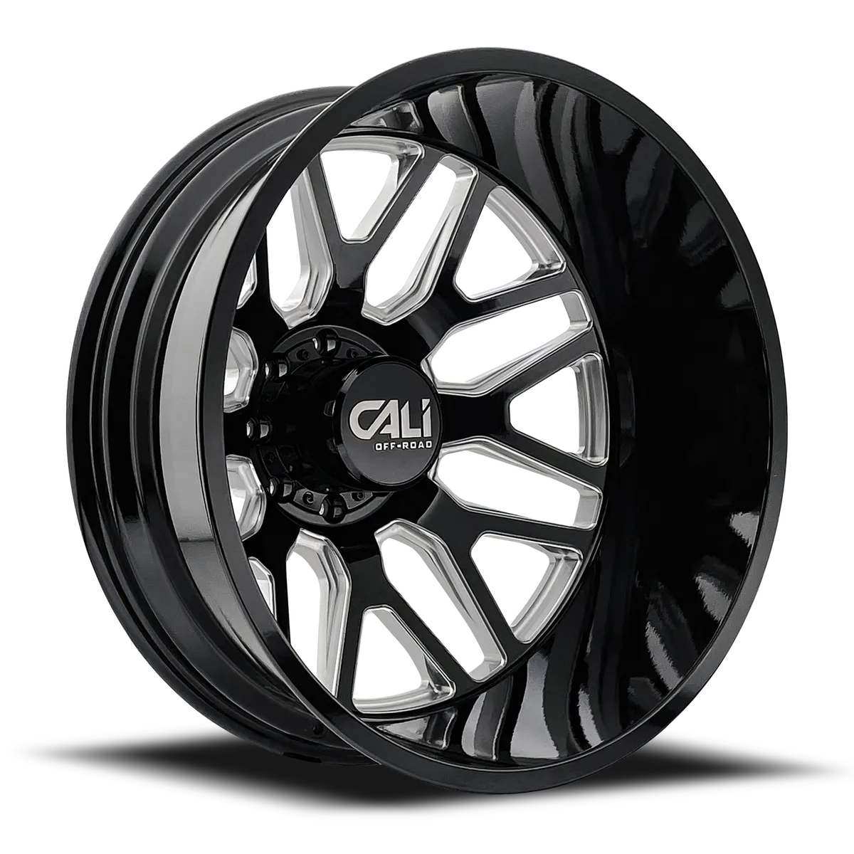 Dually Wheels Invader Dually 9115D GB-M 22x8.25 Milled Spokes Gloss Black 8 On 210 Bolt Pattern -232 Offset Cali Offroad Wheels product image