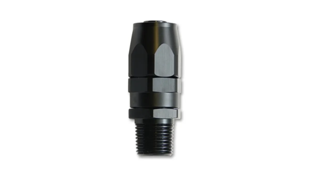 Straight Hose End Fitting; -10AN Hose Size; 0.5 in. Male NPT Pipe Thread; 6061 Aluminum; Black Anodized; product image