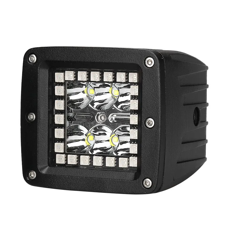 "3"" 18W Square LED Pods Work Light Bars with RGB Halo for Off-road Truck" product image