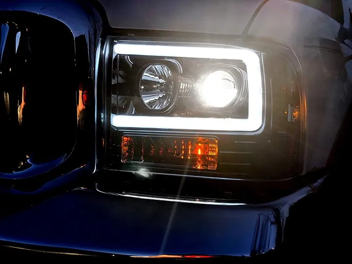 Ford Superduty 05-07 F250f350f450f550 Projector Headlights w Ultra High Power Smooth Oled Halos And DRL - Smoked b product image