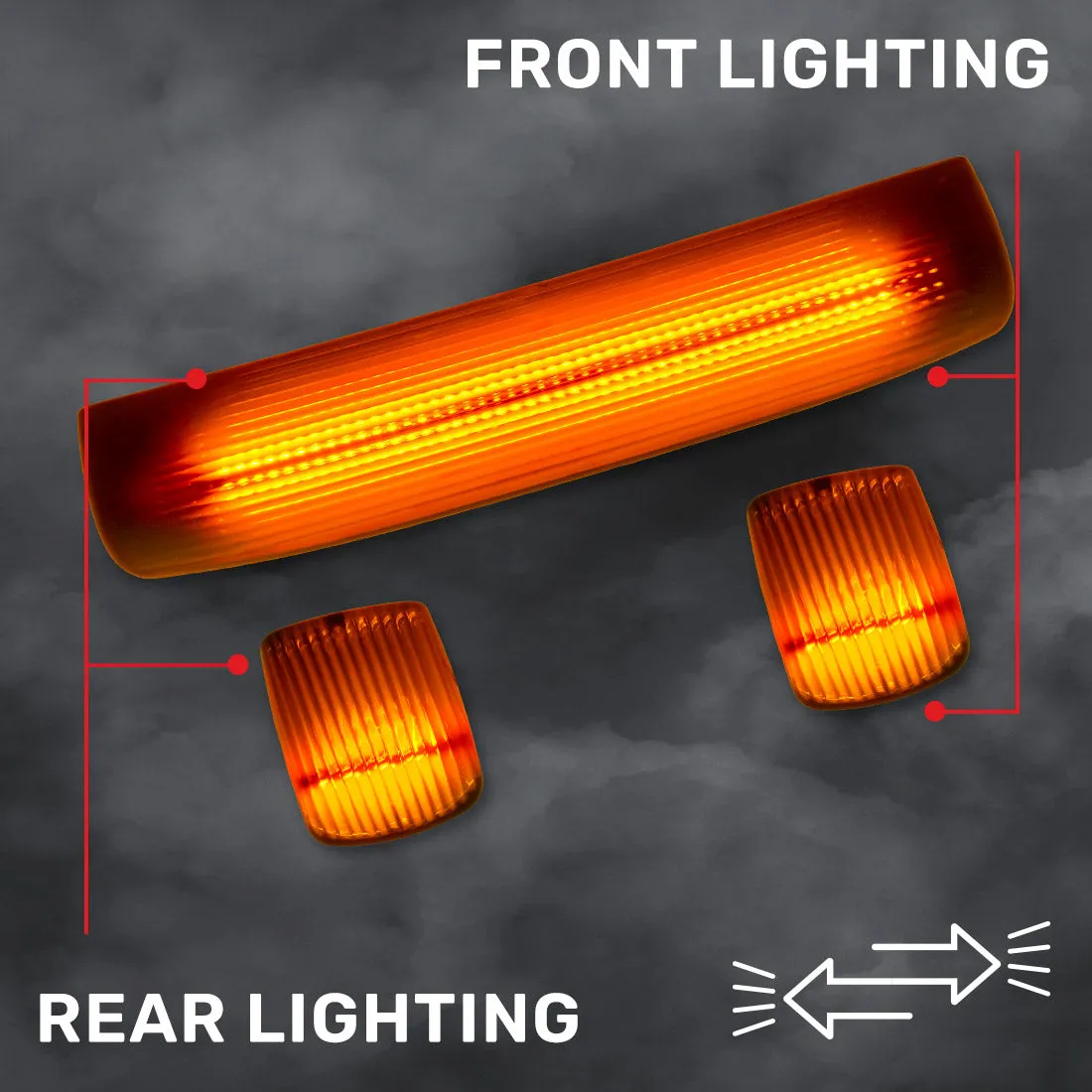 Gmc Chevy 15-19 3rd Gen Body Style Heavy-Duty 3-Piece Set Smoked Cab Roof Light Lens With 2-Way Forward Rear Facing White Ultra High-Power Leds - Plug-N-Play Installation Replaces OEM Installed Cab Roof Lights product image
