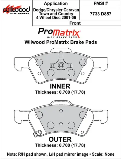 Wilwood Brakes 2001 - 2007 Chrysler, Dodge Original Equipment Pads - 150-D0857K