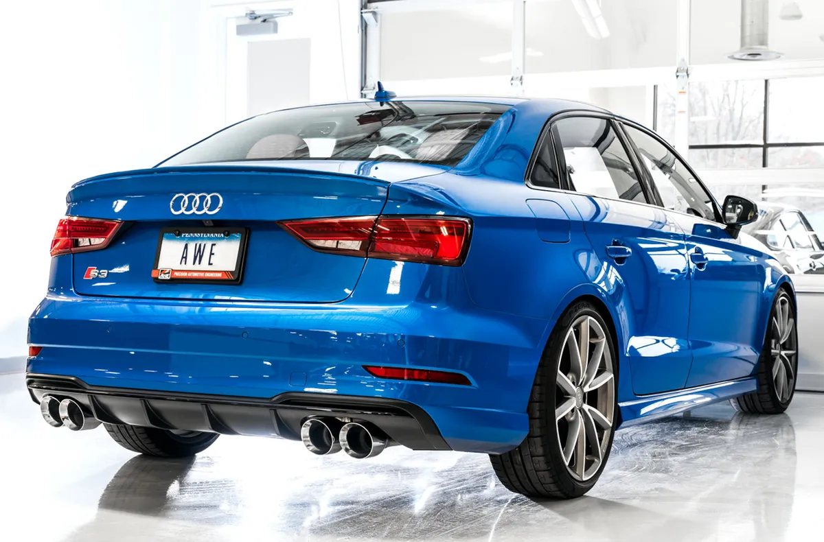 AWE Track Edition Exhaust for Audi 8V S3 - Diamond Black Tips, 102mm product image