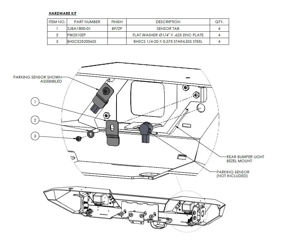 JL Rear Bumper Parking Sensor Mounting Kit (Black Powder Coated) product image