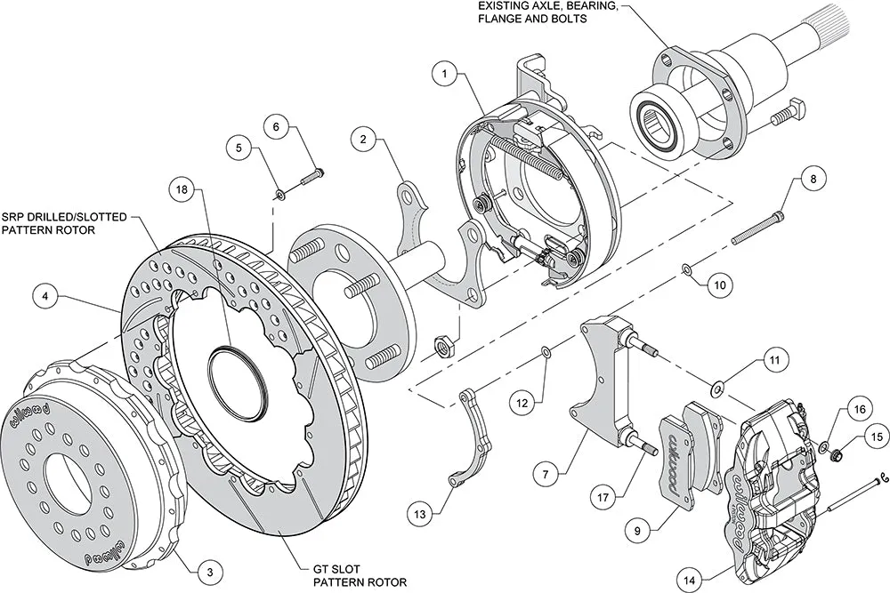Wilwood AERO4 Rear P-Brake Kit 14.00in Red Big Ford Old Style 2.36in Offset product image