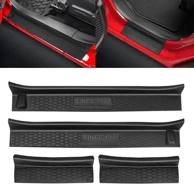 LED Factory Mart Black Rubber Door Sill Guards Kit For 2018-Later Jeep Wrangler JL & Gladiator JT 4 Doors
