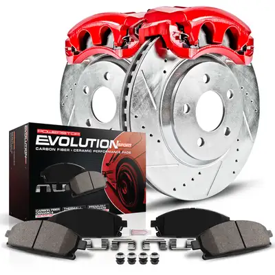 PowerStop Z23 Evolution Sport Upgrade Kit: Drilled/Slotted Rotors; Carbon-Fiber Ceramic Pads; Powder Coated Calipers