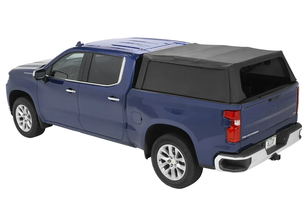 Supertop Truck Bed Cap 2 For Chevy/GMC 2019-2024 Silverado/Sierra 1500 5.8 Foot Black Diamond PVC Coated Sailcloth No Drill Bestop product image