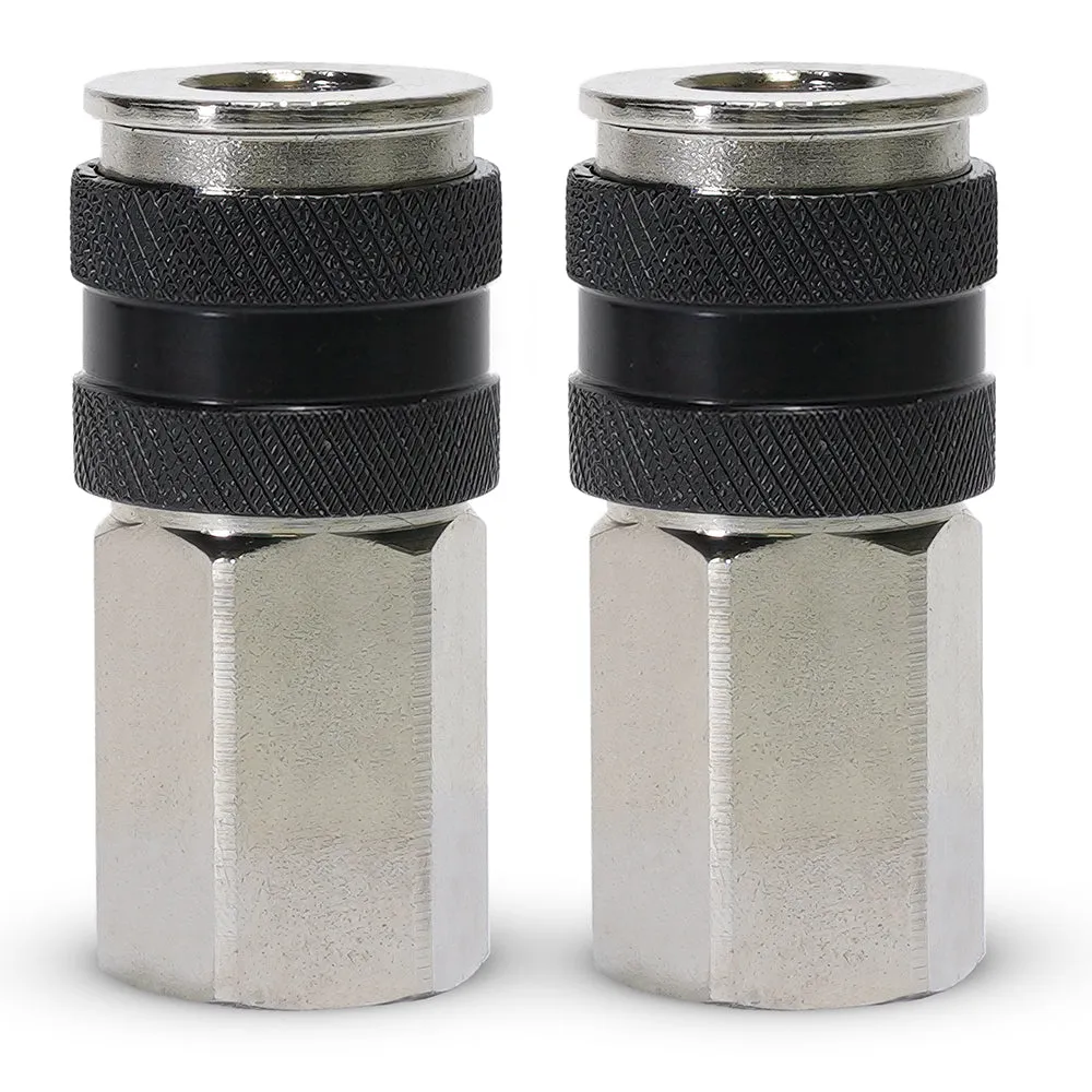 "3/8"" NPT - (M) Automatic Coupler - Steel / Nickel Plated w/ black sleeve & No Logo-10pc" product image