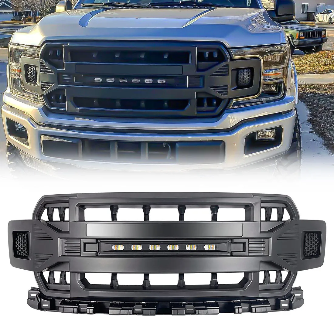 American Modified Amfmaa00120 Armor Grille With LED Off-Road Lights - Matte Black product image