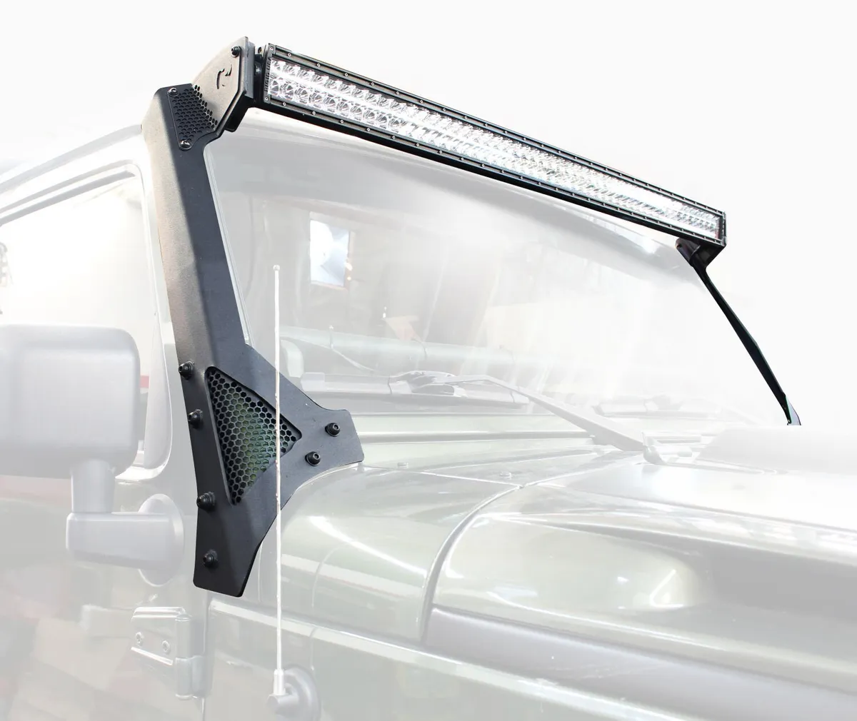 0718 Wrangler JK Black Xe Series Windshield LED Light Bar Mount Bracket product image