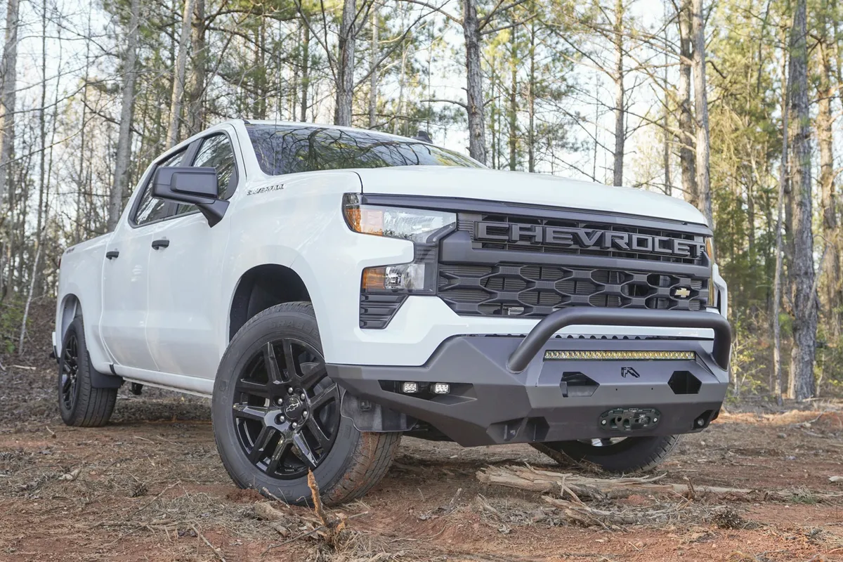 Matrix Front Bumper; w/Pre-Runner Guard; Black; For Mount LED Cube Lights; D-Ring Mounts; product image