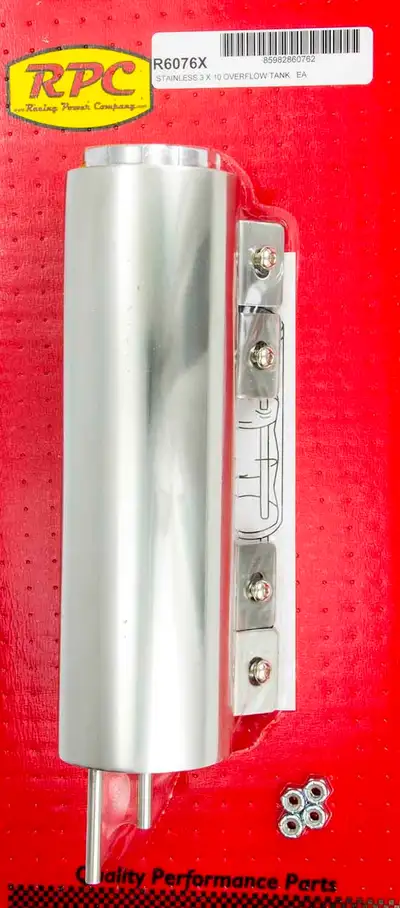 Racing Power Company 10in Polished Stainless Overflow Tank