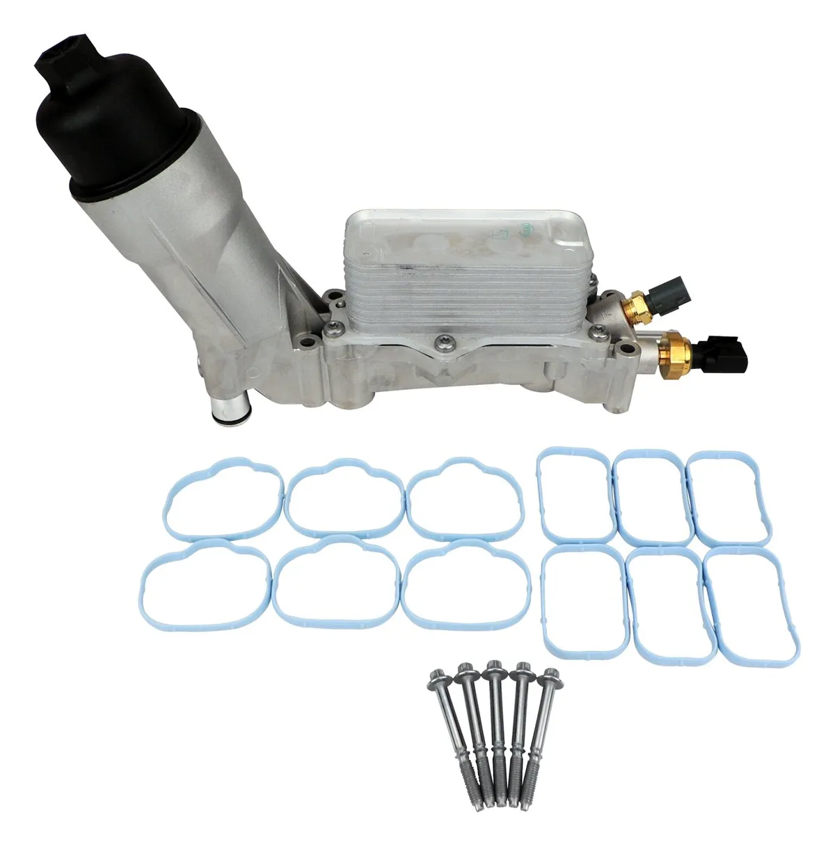 Engine Oil Filter And Cooler Assembly; Incl. Oil Filter And Cap/Oil Cooler/Oil Pressure Sensor/Oil Temperature Sensor/Upper And Lower Intake Manifold Gaskets/Mount Hardware; product image