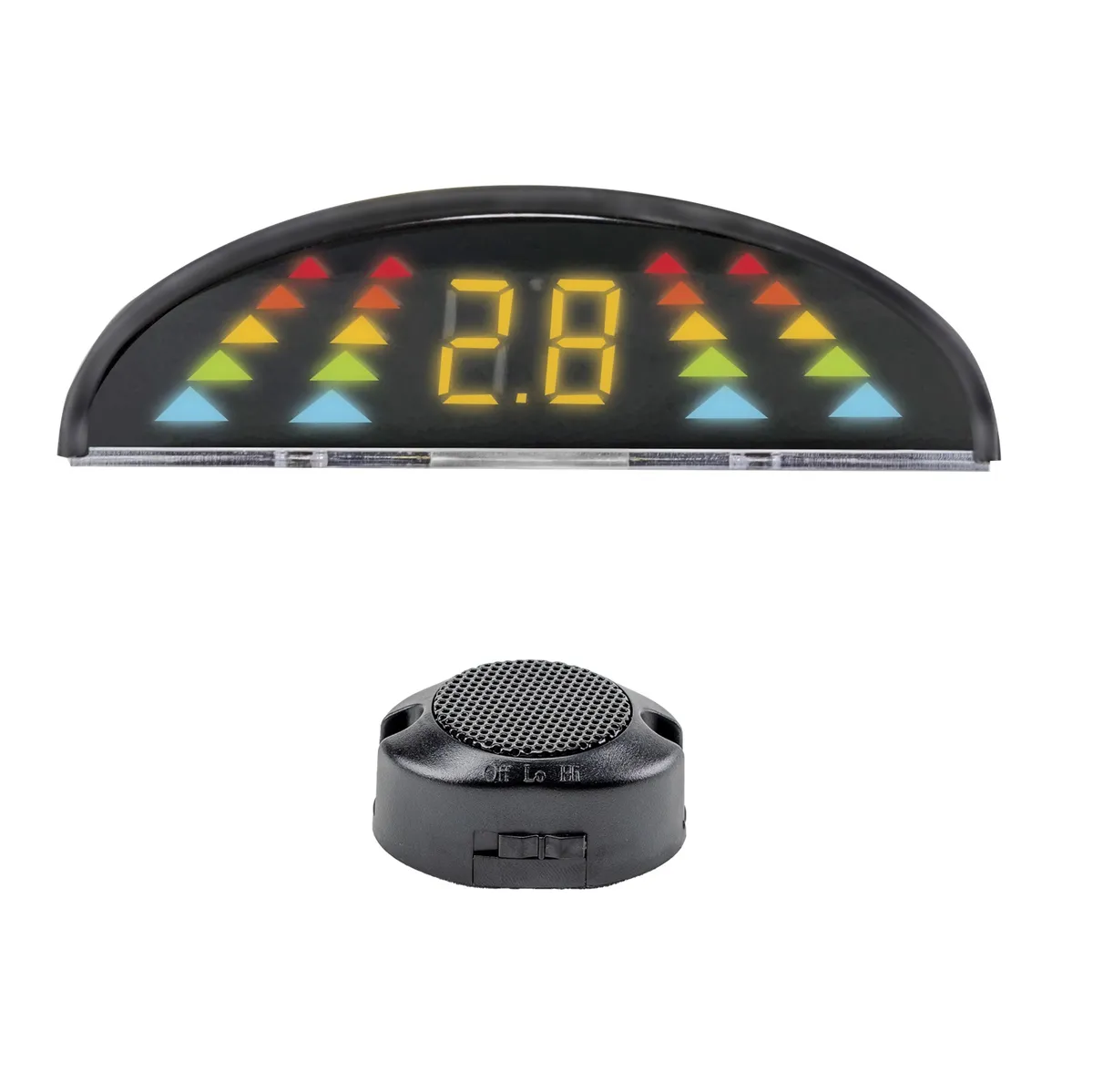 Switchable Front/Rear 4 Sensor Parking System; Paintable Sensors;15ft Sensor 16ft Display Harness; Angled Mounts/Insulators For Increased Compatibility; Number/Color Code Display; product image