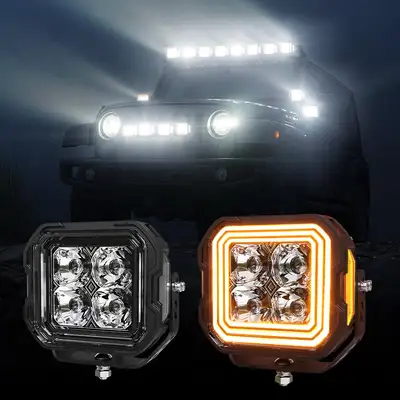LED Factory Mart 5-Inch White + Amber Dual-Mode A-Pillar Ditch LED Off Road Lights for Jeep Wrangler JK