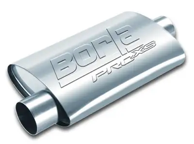 Borla Borla Pro XS Muffler CenterOffset Oval Body 2.25 in. Inlet 2.25 in. Outlet 19 in. x 4 in. x 9.5 in. Body Size 24 in. Overall Length Unnotched T304 Stainless Steel
