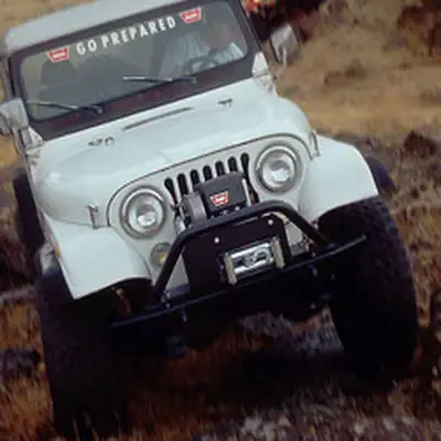 Warn WARN - Winch mounting plate for use with M8274-50 Winch; Fixed Mount; Powder Coated; Black. Includes frame extension brackets for Jeep CJ vehicles with origi