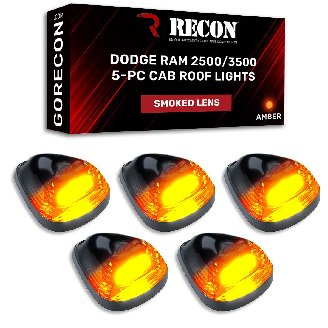 Dodge 94-98 5-Piece Set Smoked Cab Roof Light Lens with Amber 194 Bulbs - Complete Kit With Wiring and Hardware product image