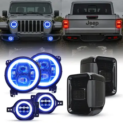 LED Factory Mart "jt Aurora Bundle - 9"" LED RGB Halo Headlights, RGB Fogs, Tail Lights For Jeep Gladiator Jt"