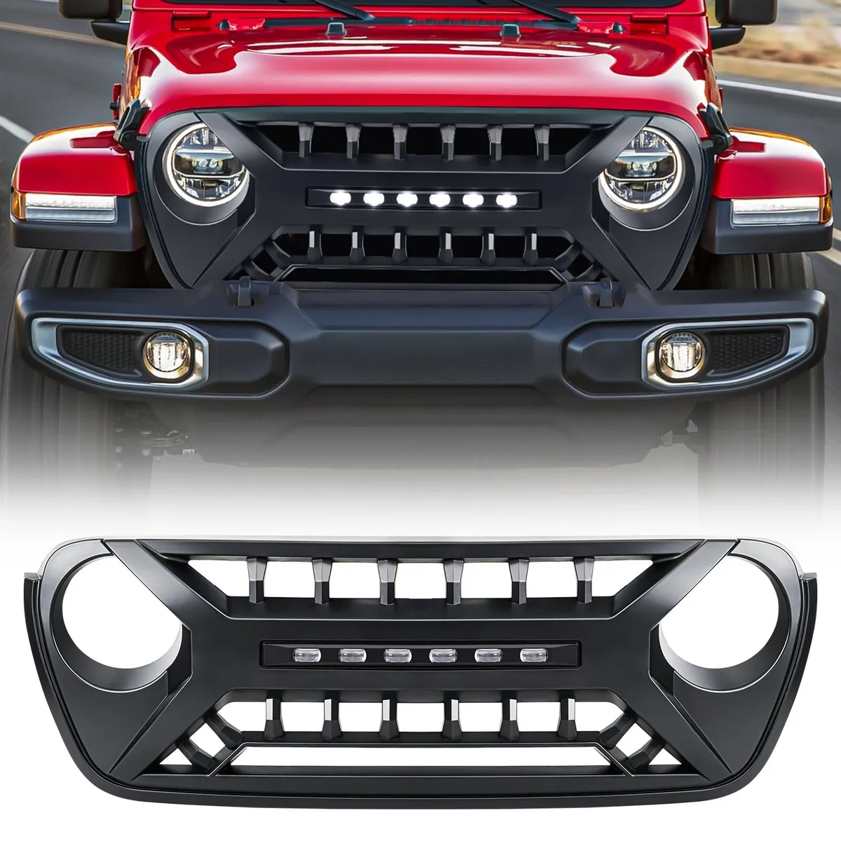 Armor Grille W/ Off-Road Lights - Matte Black For 18+ Jeep Wrangler JL & Gladiator JT product image