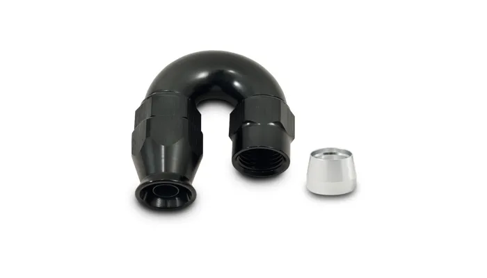 180 Degree High Flow Hose End Fitting; -16AN; 6061 Aluminum; Black Anodized; For PTFE Lined Hose; product image
