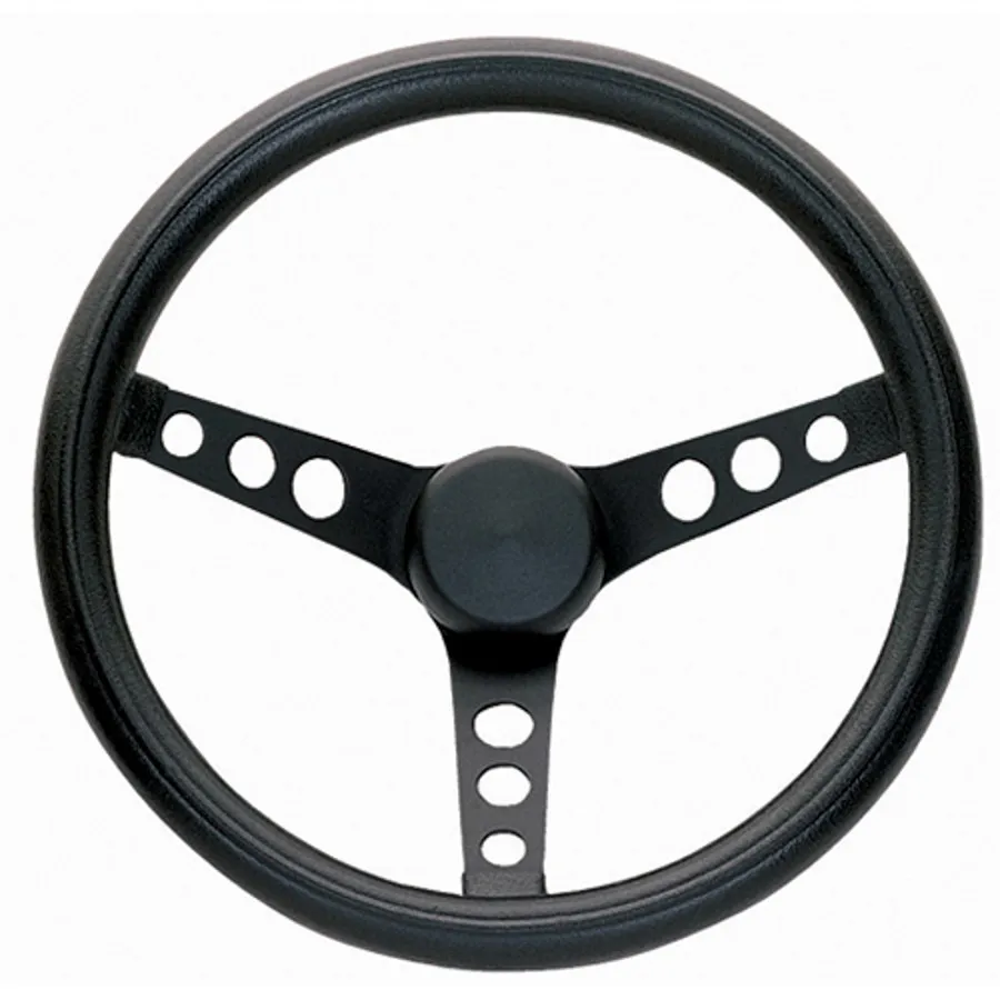 Grant Classic Series Steering Wheel; 11 1/2 in. Diameter; 3 3/4 in. Dish; Black Cushion Grip; Black Steel 3-Spoke Design;