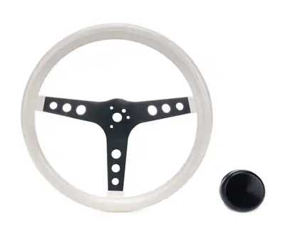 Grant Classic Series Steering Wheel; 13 1/2 in. Diameter; 3 1/2 in. Dish; White Cushion Grip; Black Steel 3-Spoke Design;