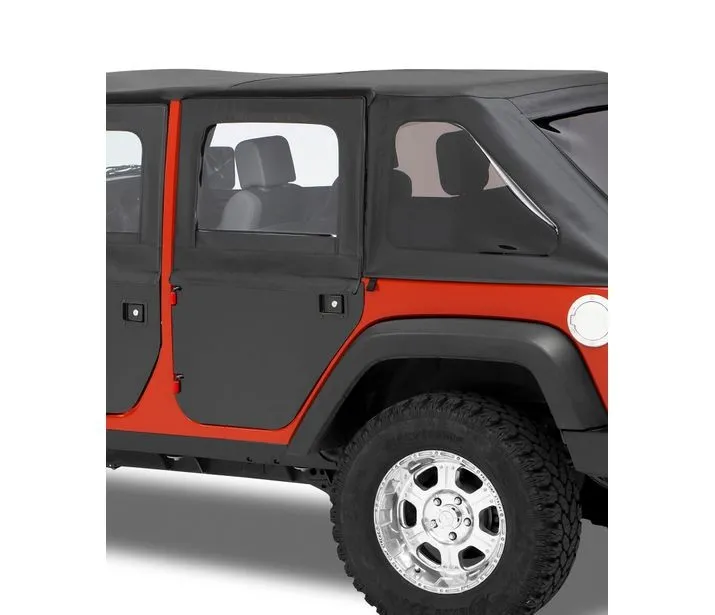 Bestop Jeep Doors Full 2-Piece Fabric Doors For Jeep 2007-2018 Wrangler JK Clear Vinyl Rear Black Premium Twill Pair Bestop