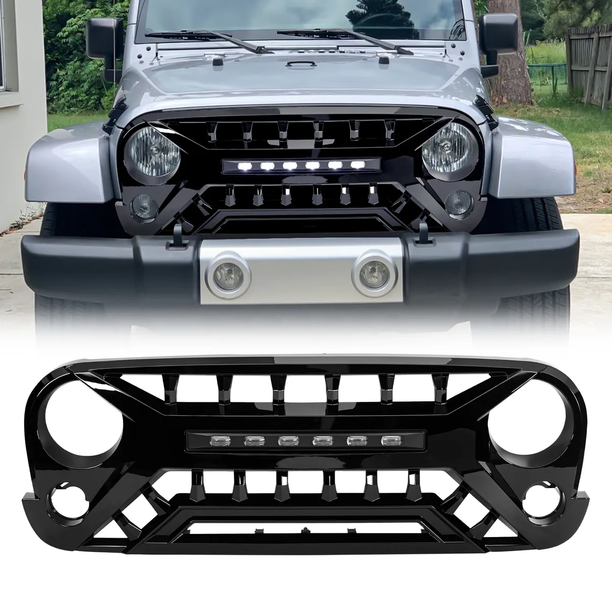 American Modified Amjpaa00135 Armor Grille With Off-Road Lights - Glossy Black product image