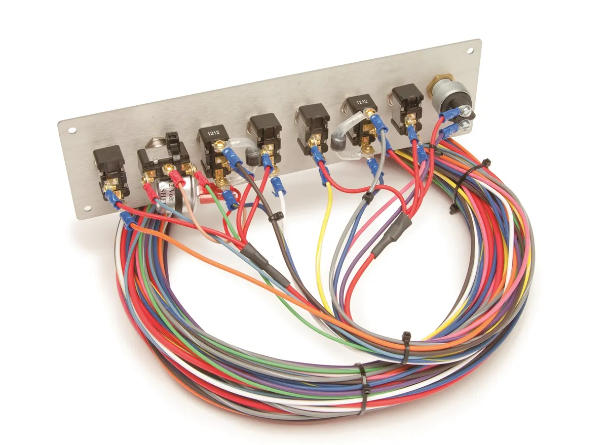 8-Switch Pro Street Panel; Incl. Push Button Start/Toggles For [Ignition/Fuel Pump/Fan/Park/Headlights/Turn Signals/Horn]/Wiring/Connectors/Hardware; product image