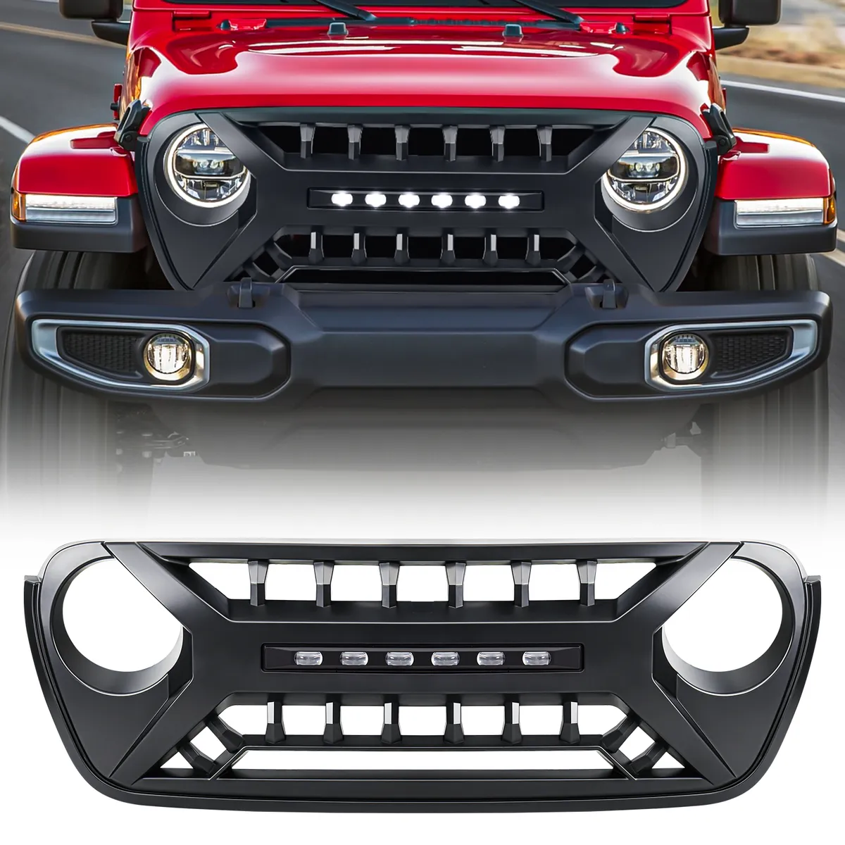 Armor Grille W/ Off-Road Lights - Matte Black For 18+ Jeep Wrangler JL & Gladiator JT product image