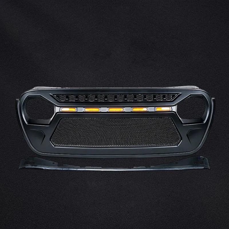 USA Only Black Gladiator Mesh Grille With Amber LED Running Lights For 2018-Later Jeep Wrangler JL And Gladiator JT product image