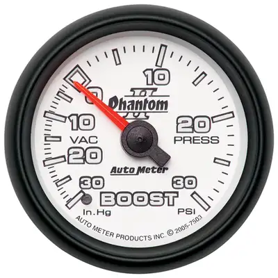 AutoMeter Gauge, Vac/Boost, 2 1/16", 30inHg-30psi, Mechanical, Phantom II