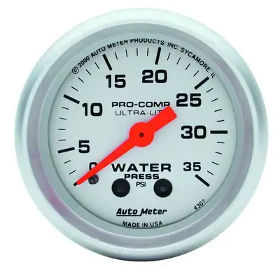 AutoMeter Gauge, Water Press, 2 1/16", 35psi, Mechanical, Ultra-Lite